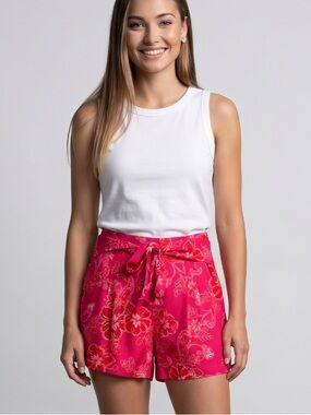 🌻CIEBON Pink Floral Paisley High Waist Shorts Belted Flowy Pockets Size Medium